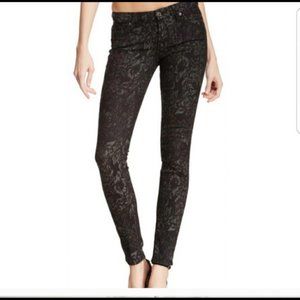 7 For All Mankind Green/Black Gwenevere Floral Lace Skinny Pants/Jeans
